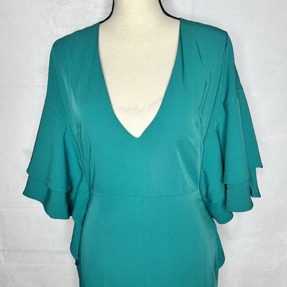 Lavish Alice Size 6 Teal Deep V-Neck Butterfly Sleeve Sheath Dress NWT Lined - Picture 2 of 9